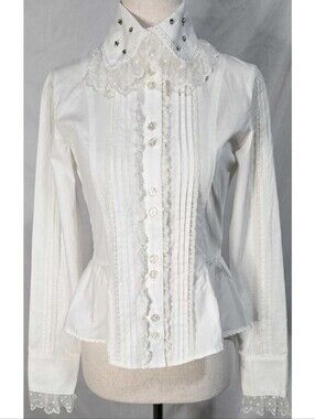 Angelic Pretty Japanese Lolita Blouse Egl Long Sleeve White Cotton Kawaii Lace